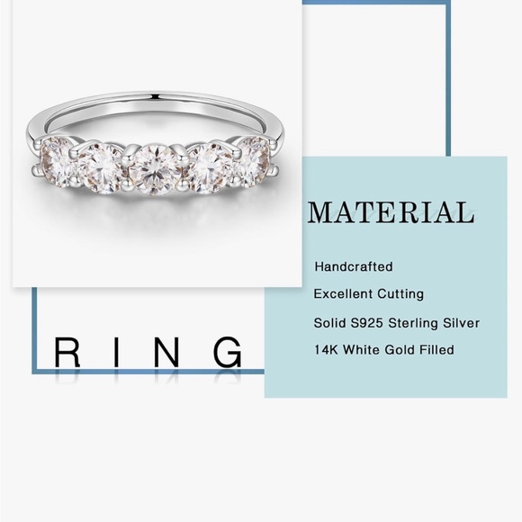 5 Stone Moissanite Rings for Women, 3.75MM D Color VVS1 Clarity size 6.5 - Picture 2 of 5